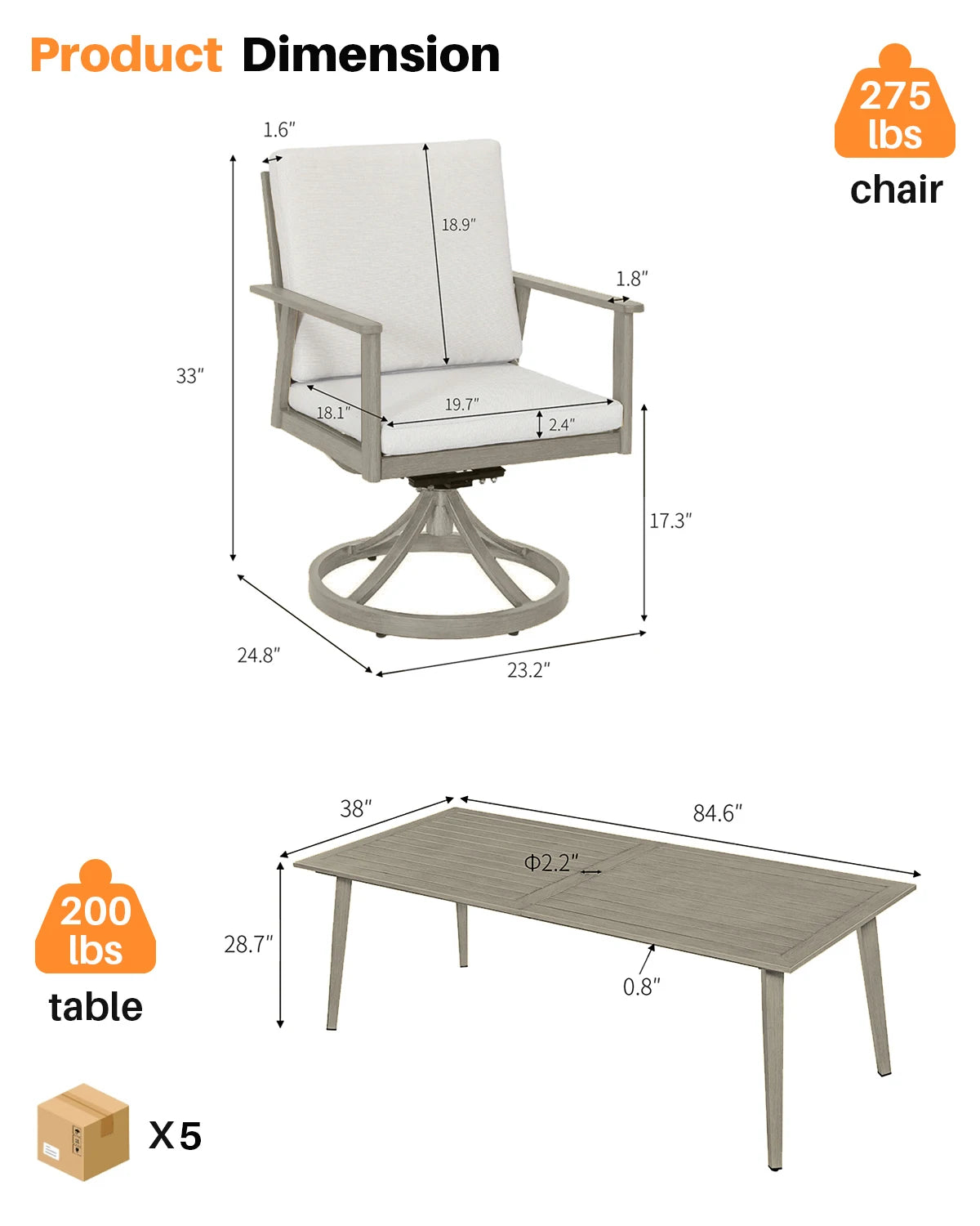SeeHill 9 Piece Patio Swivel Dining Set With Aluminum Table