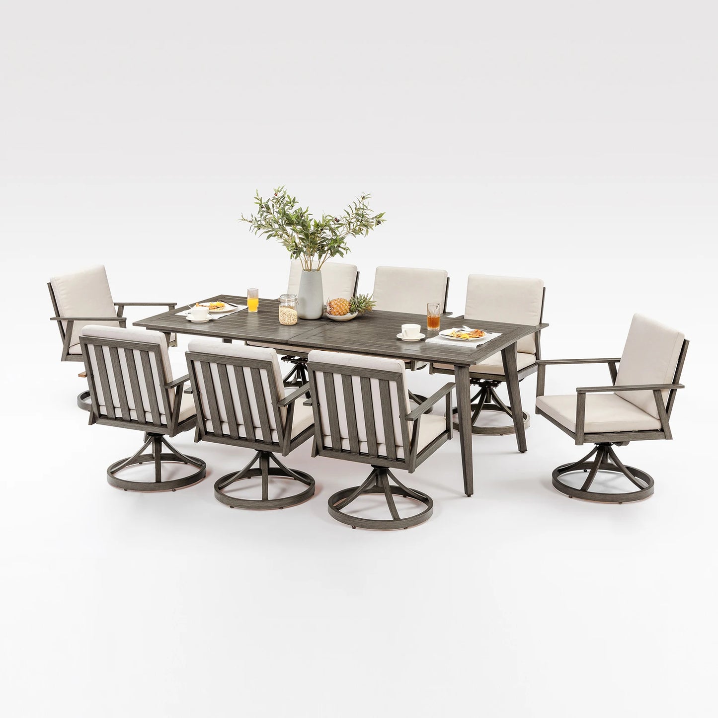 SeeHill 9 Piece Patio Swivel Dining Set With Aluminum Table