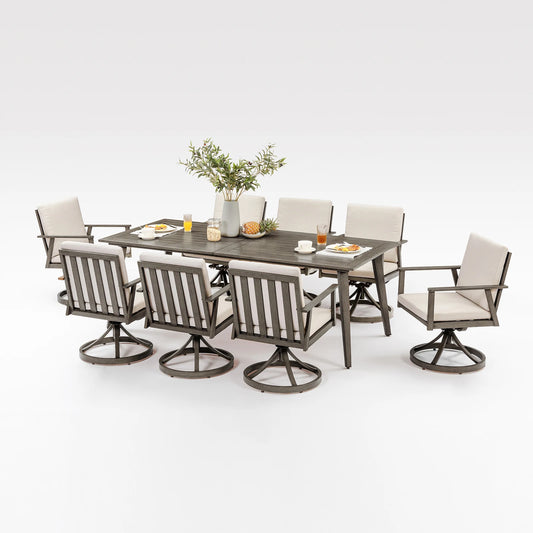 SeeHill 9 Piece Patio Swivel Dining Set With Aluminum Table