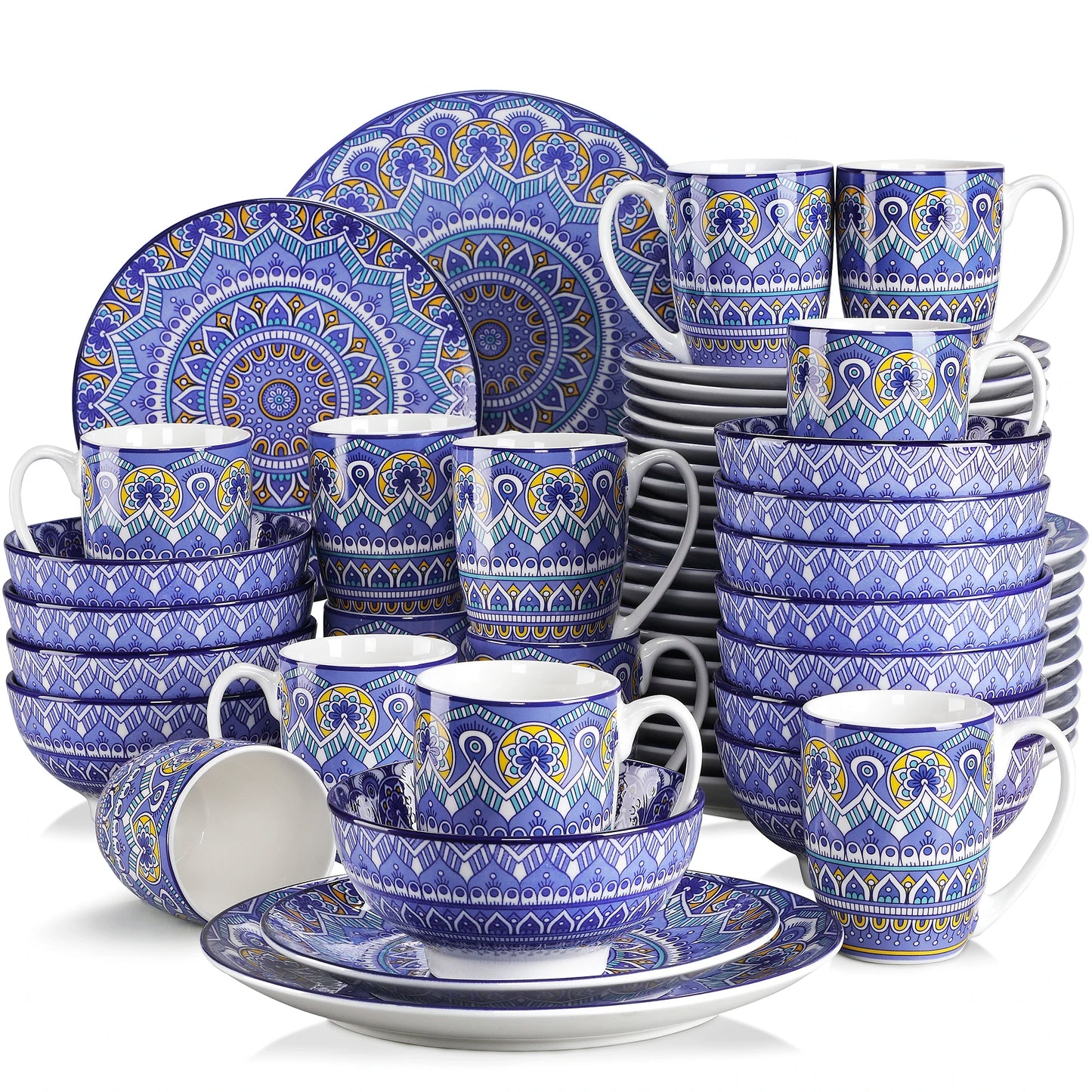 MALACASA Ceramic Dinnerware Set Bohemian Mandala Pattern