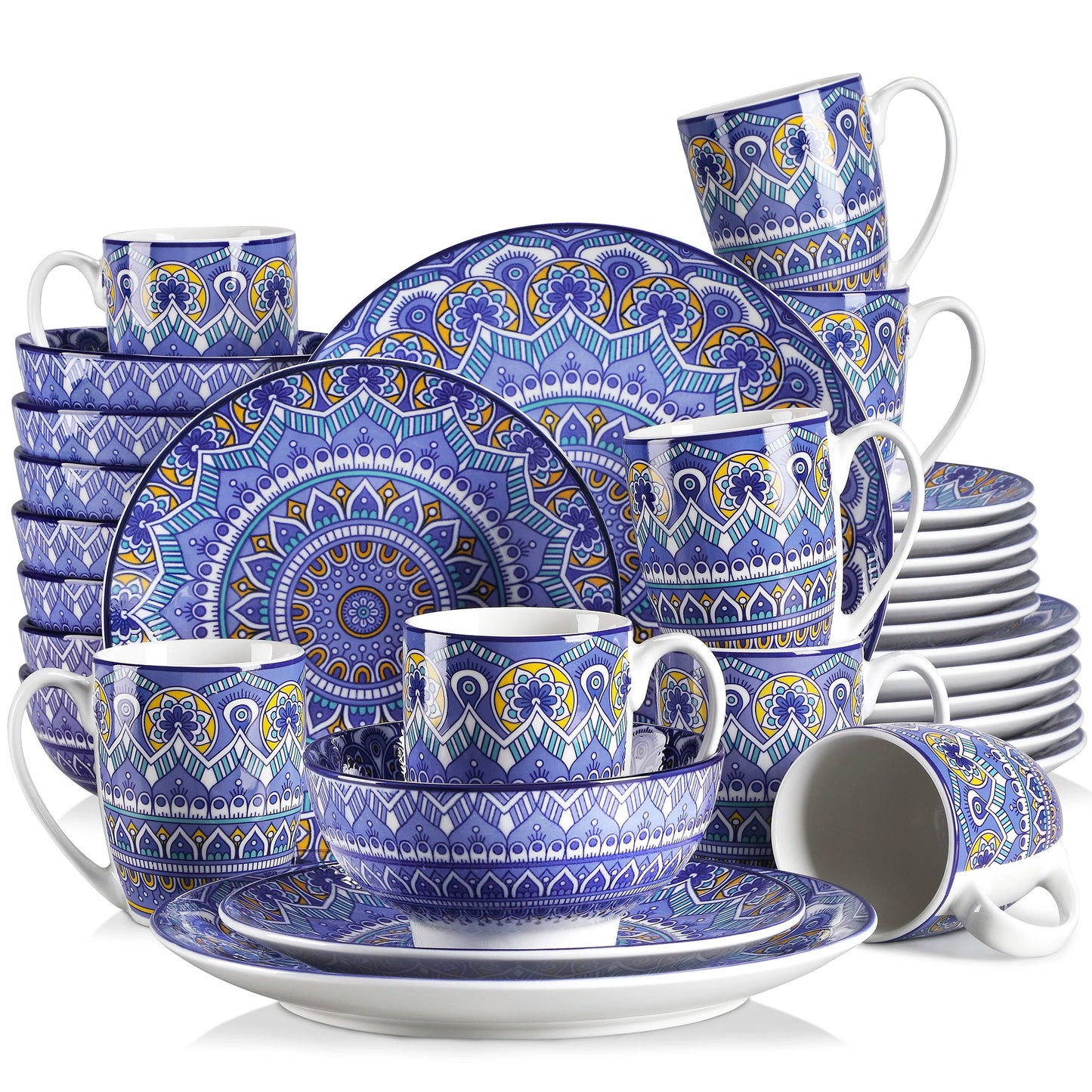 MALACASA Ceramic Dinnerware Set Bohemian Mandala Pattern