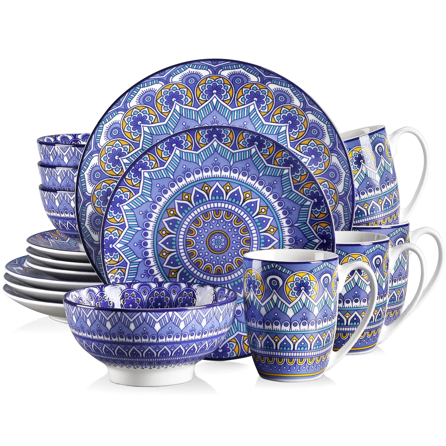 MALACASA Ceramic Dinnerware Set Bohemian Mandala Pattern