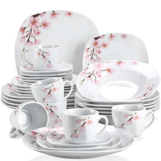 Malacasa Annie Porcelain Dinnerware Set With Plates Cups Saucers