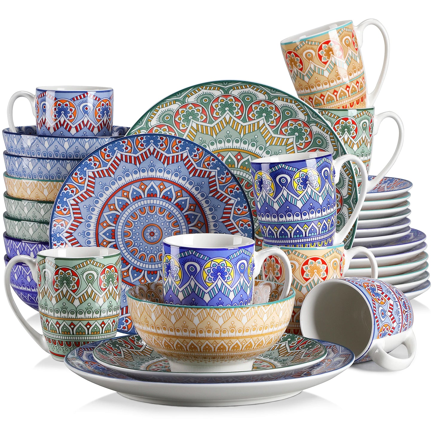 MALACASA Ceramic Dinnerware Set Bohemian Mandala Pattern