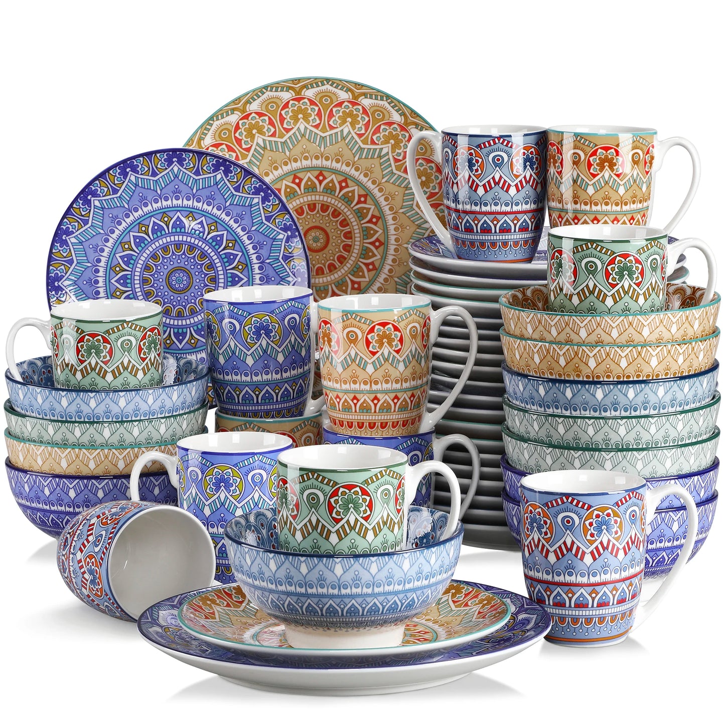 MALACASA Ceramic Dinnerware Set Bohemian Mandala Pattern