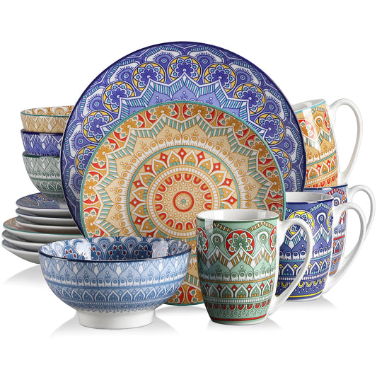 MALACASA Ceramic Dinnerware Set Bohemian Mandala Pattern
