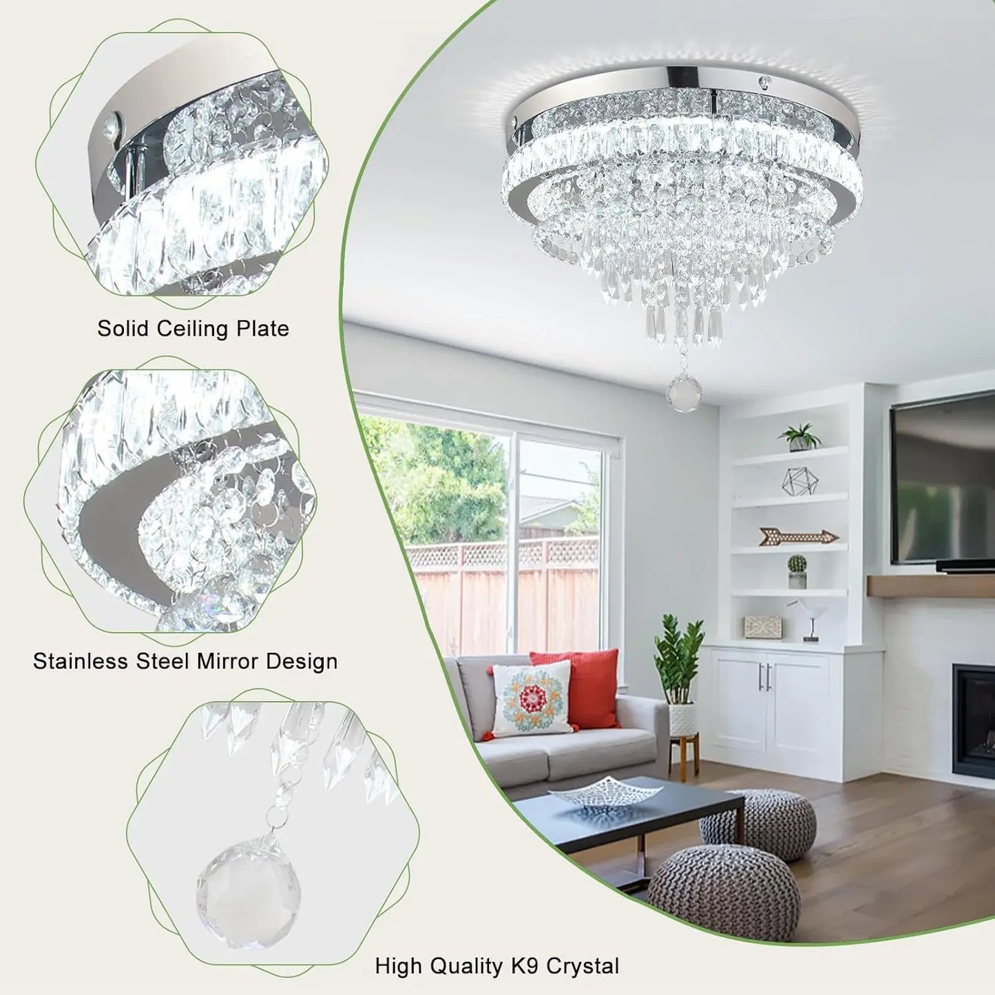 Frixchur Modern Crystal Flush Mount Chandelier Ceiling Light