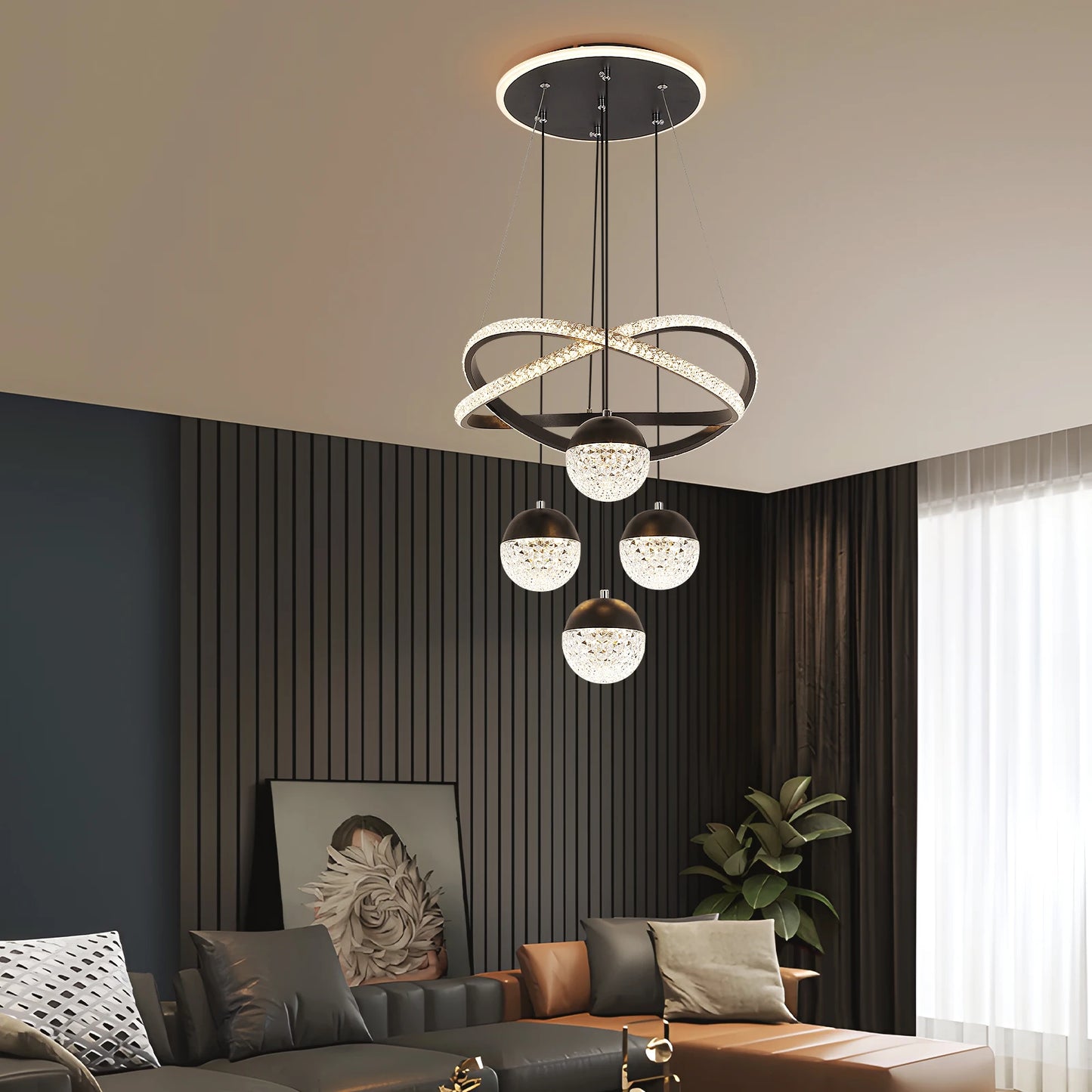 GreeLustr Modern LED Chandelier With Three LED Modes For Living Room
