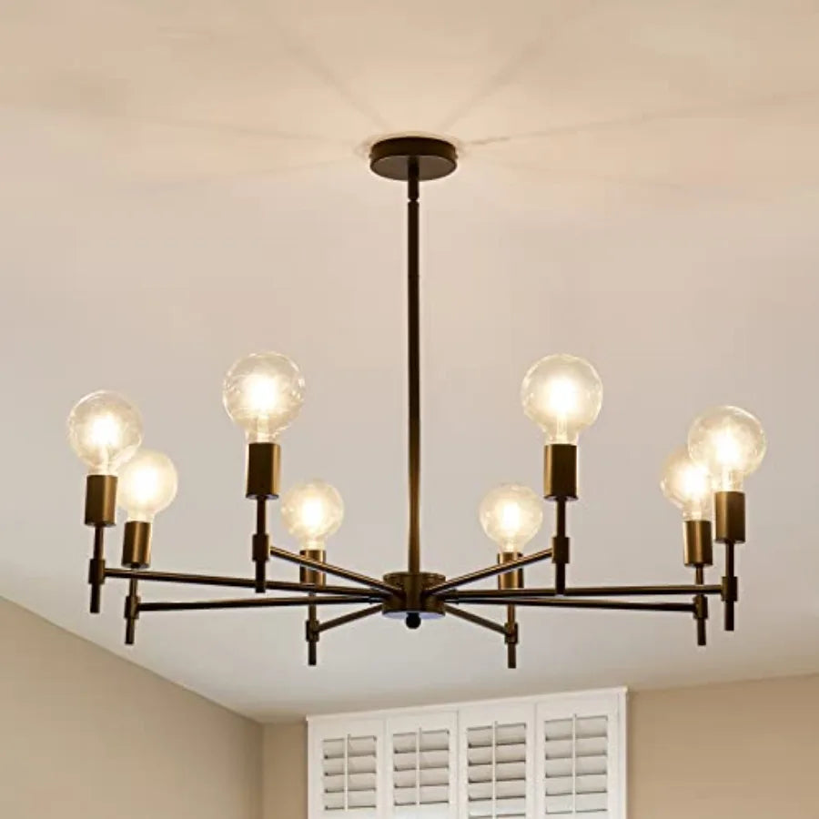 Eight Light Sputnik Chandelier Matte Industrial Flush Mount Fixture