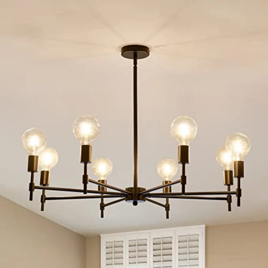 Eight Light Sputnik Chandelier Matte Industrial Flush Mount Fixture