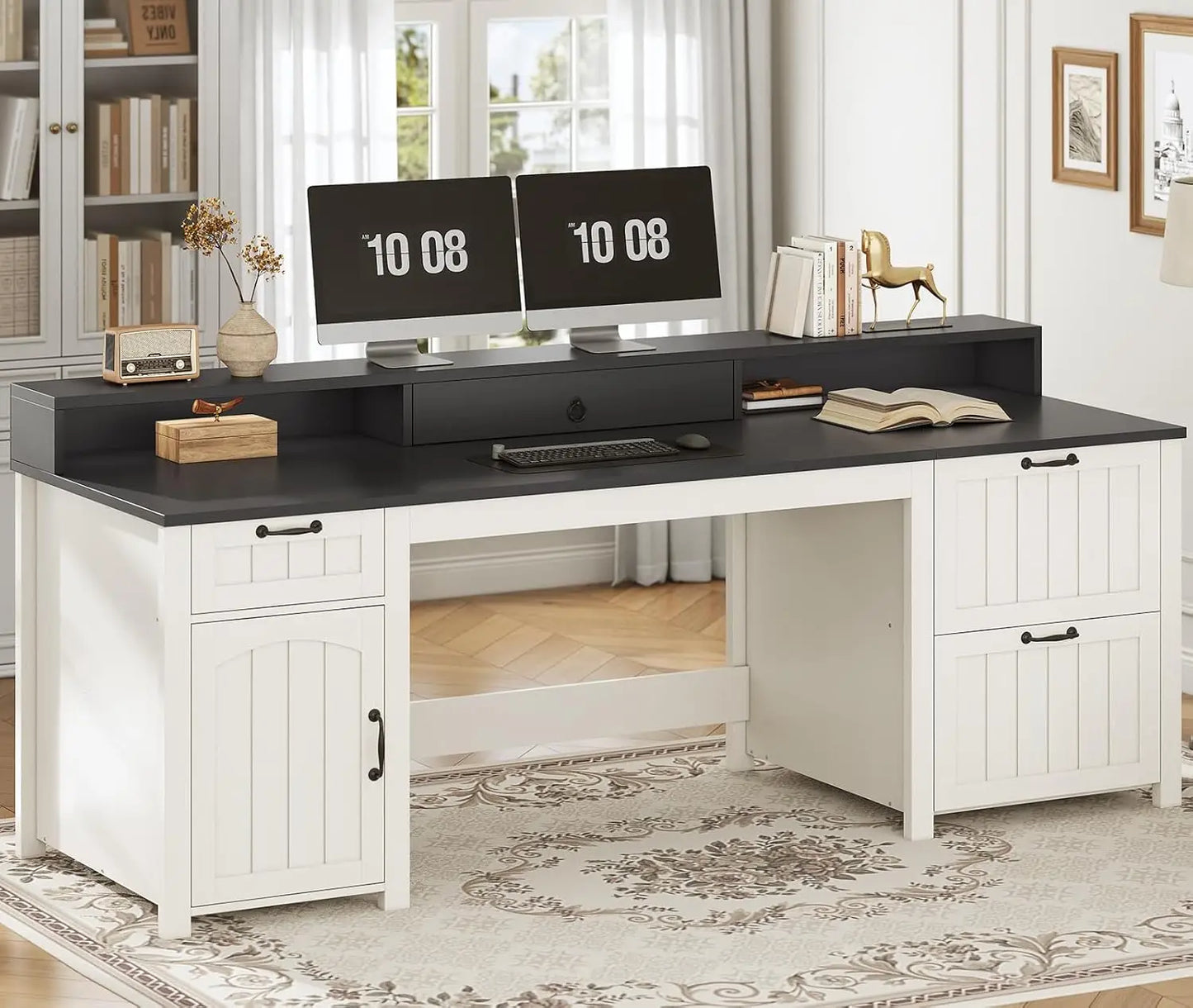 Farmhouse 63 Inch Executive Computer Desk With Drawers