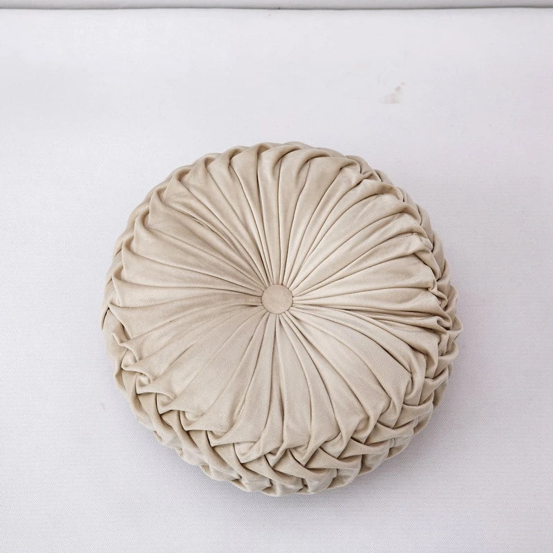 Round Velvet Pleated Decorative Throw Pillow