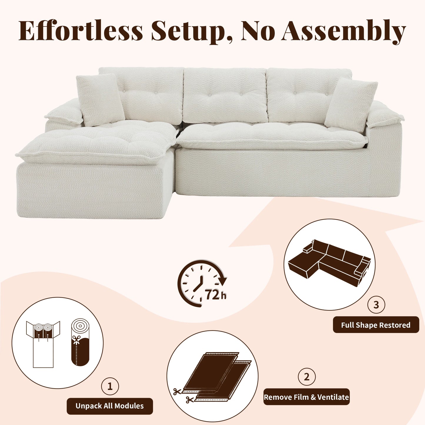Korser Modern L Shape Cloud Sectional Sofa With Ottoman