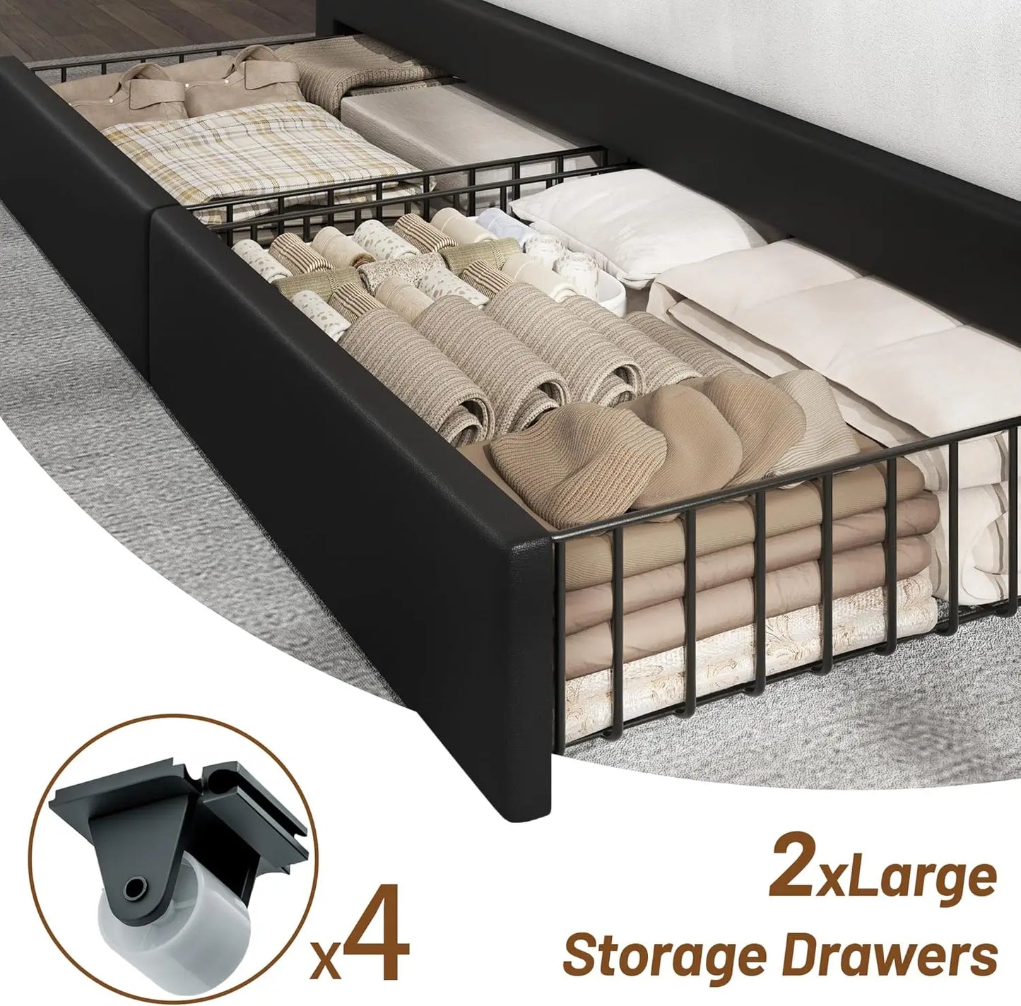 MOYU Velvet Upholstered Platform Bed Frame With Headboard And Drawers