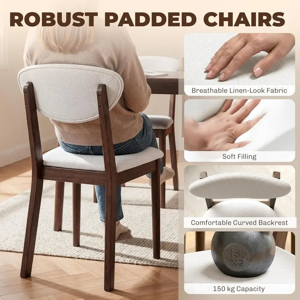 5 Piece Dining Table Set With Padded Chairs Solid Wood