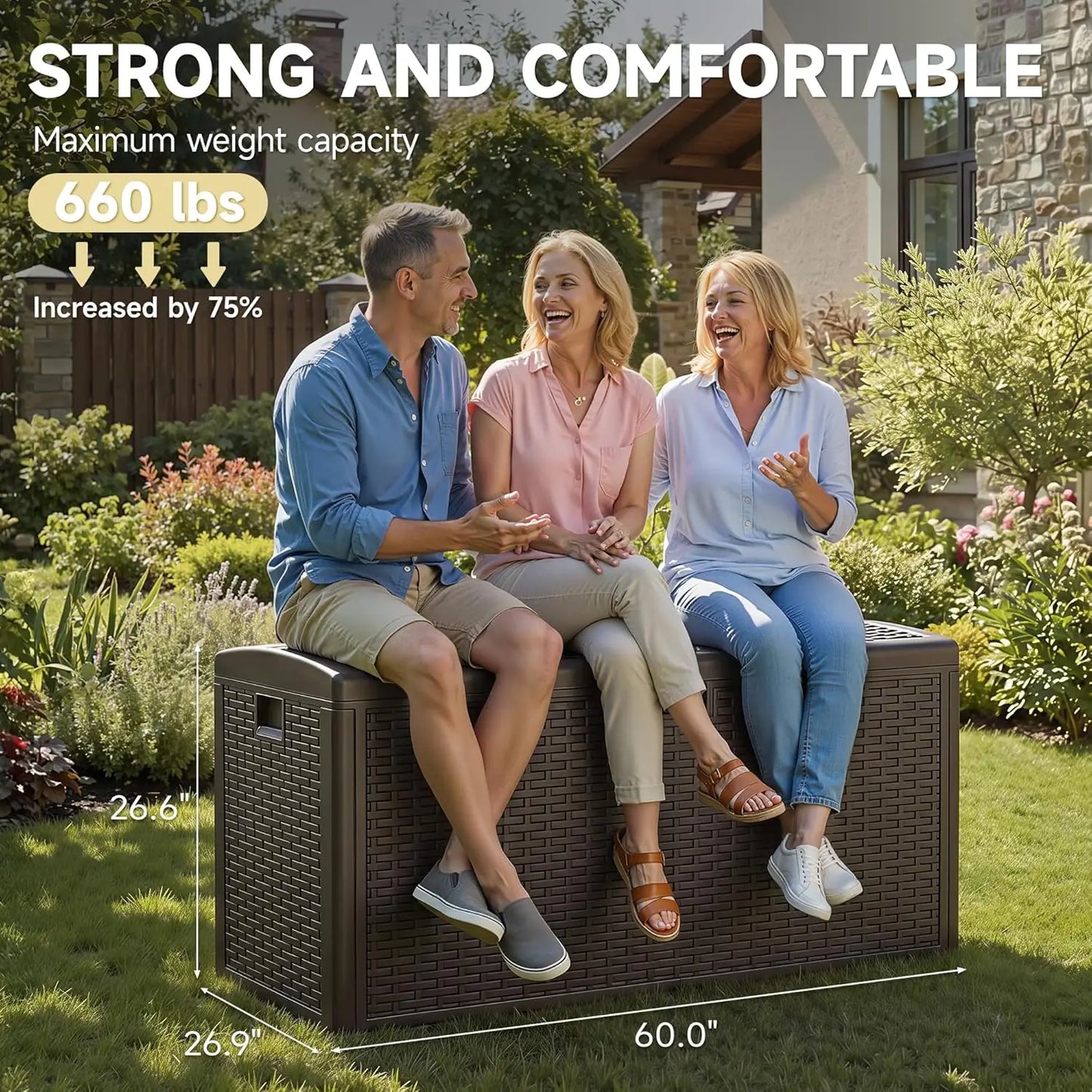 Lockable UV Resistant Resin Deck Storage Box For Patio Garden