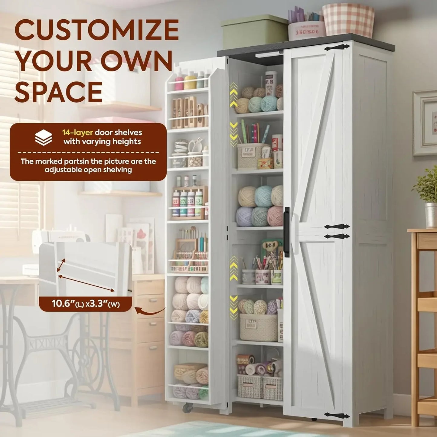 Craft Storage Cabinet With LED Lights Sewing Organizer For Office