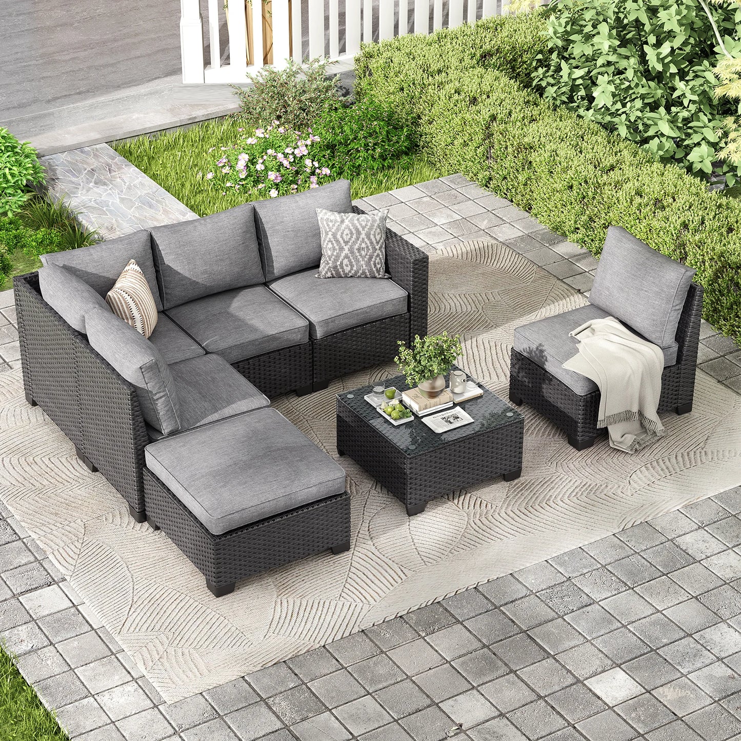 Soohow Outdoor Patio Sectional Sofa With Ottoman