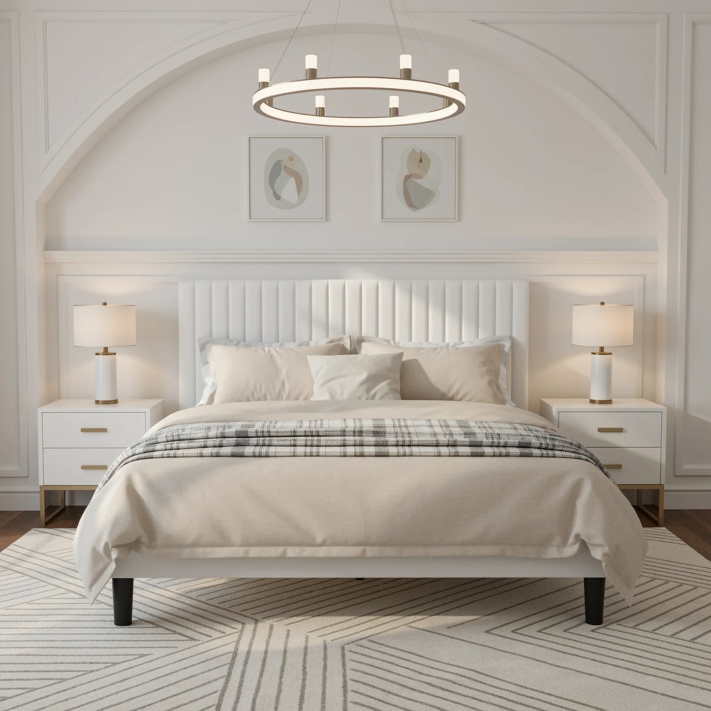 HOOMIC Velvet Upholstered Bed Frame With Vertical Channel Tufted Headboard