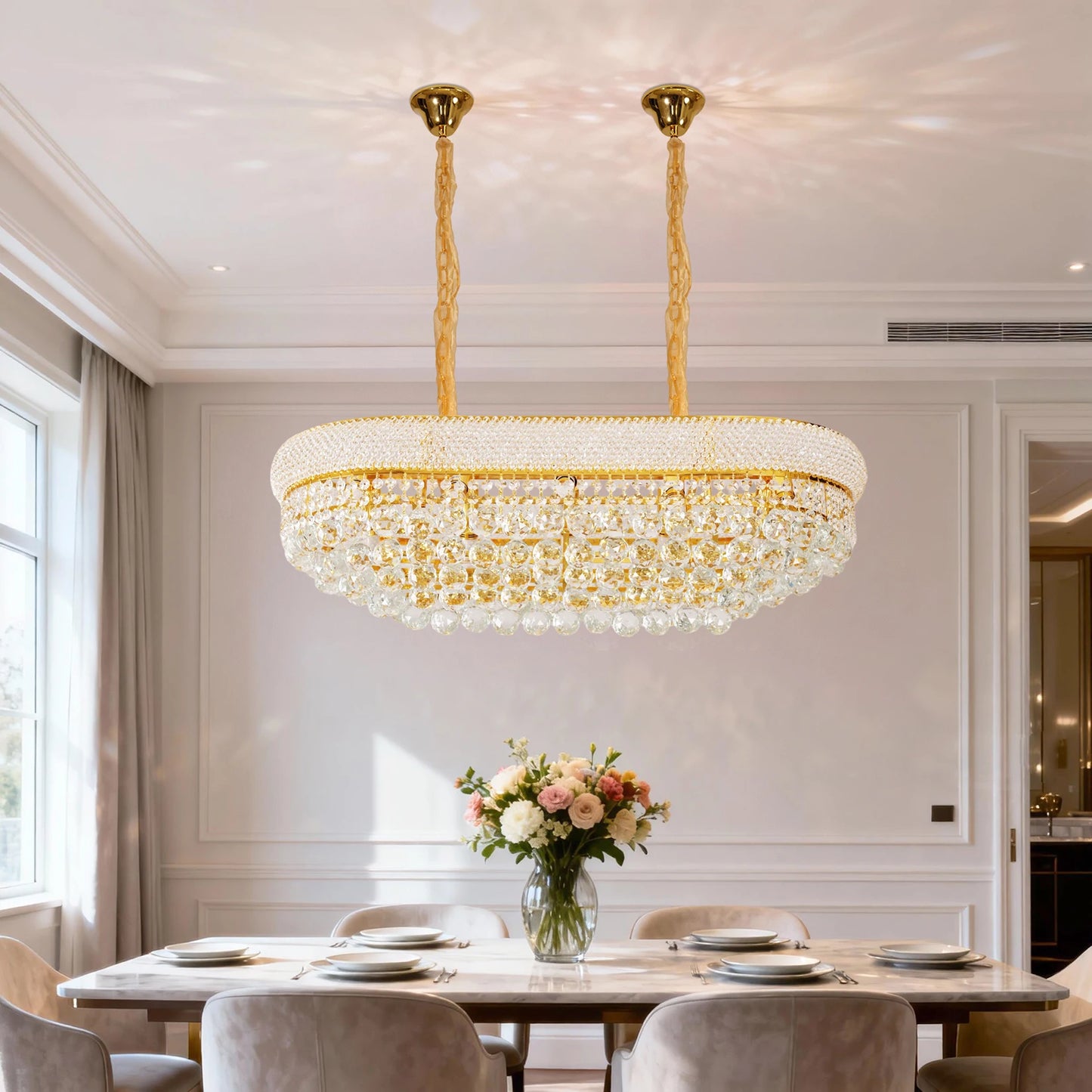 Vrygle Crystal Empire Ceiling Chandelier Ten Lights Rectangular Crystals