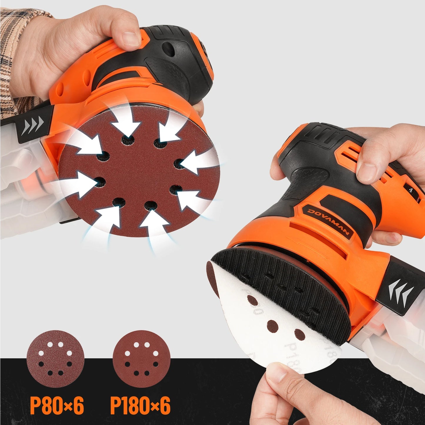 DOVAMAN 3A Orbital Sander, 6-Speed Random Orbit Sander up to 13000RPM, 12 Sandpapers, Dust Collection, Woodworking Tool
