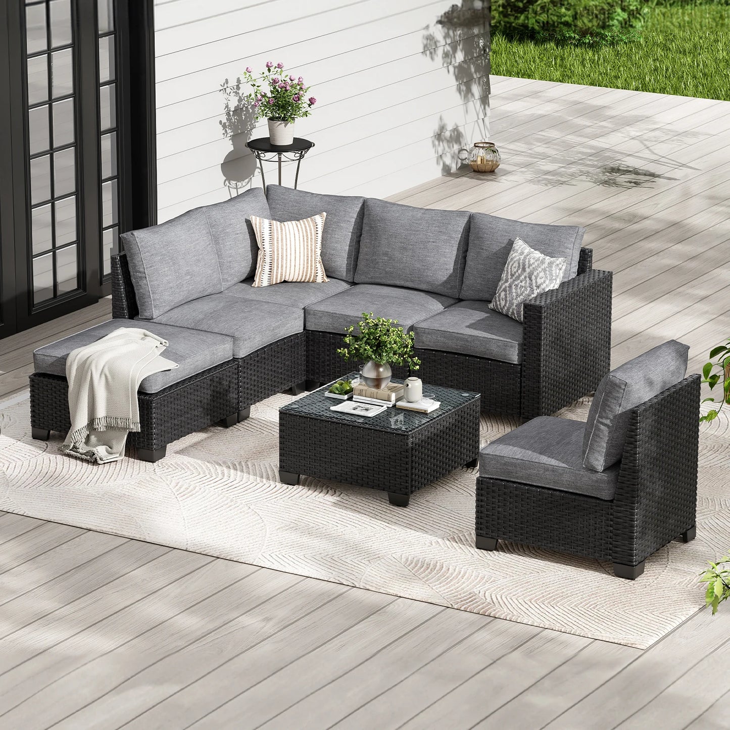 Soohow Outdoor Patio Sectional Sofa With Ottoman
