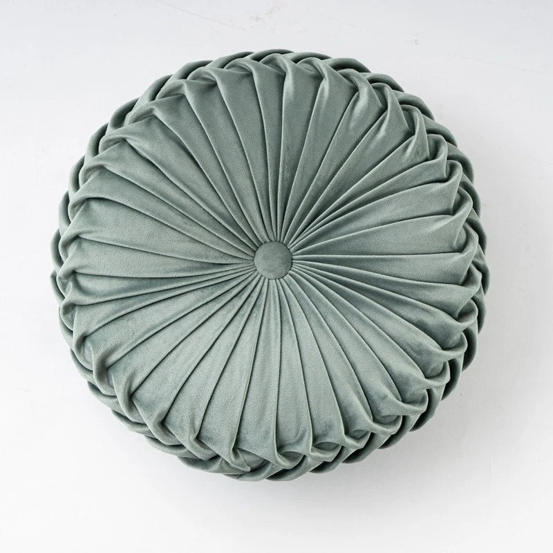 Round Velvet Throw Pillow With Pleated Design