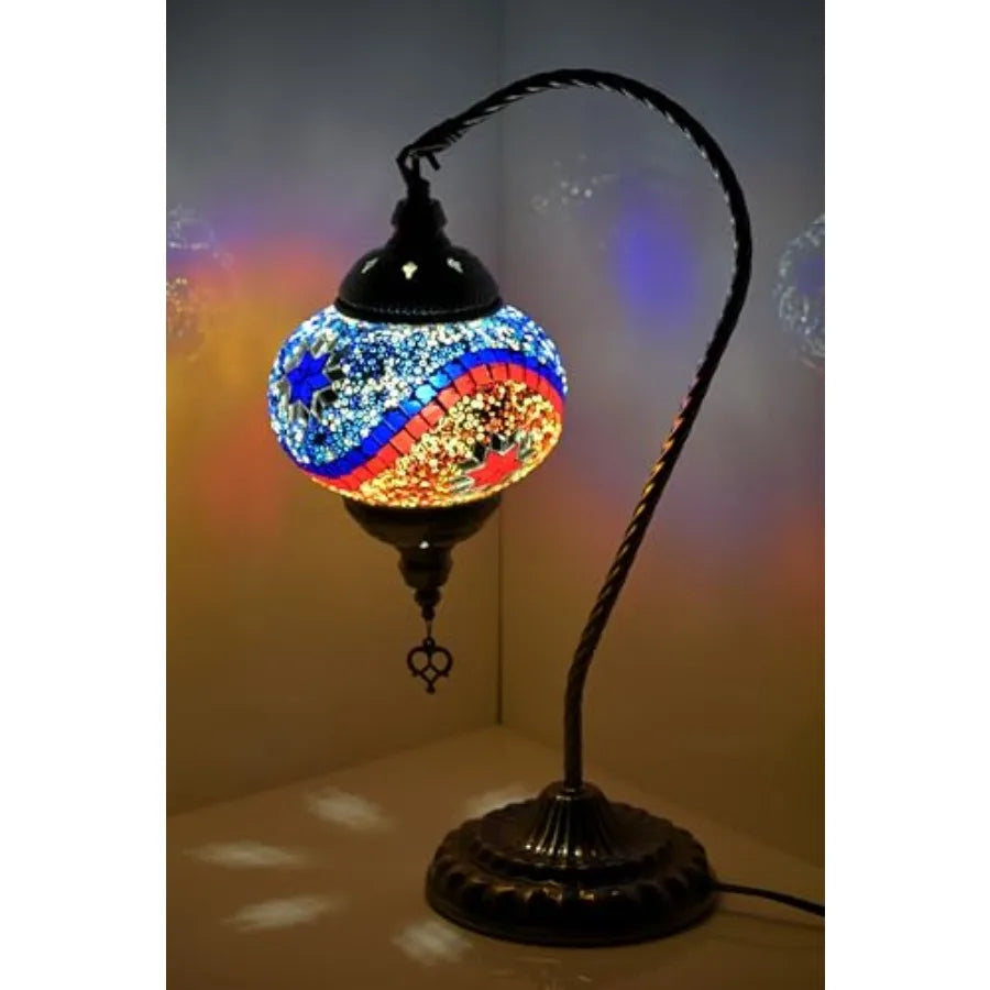 Turkish Mosaic Glass Swan Neck Lamp Bedside Tiffany Style