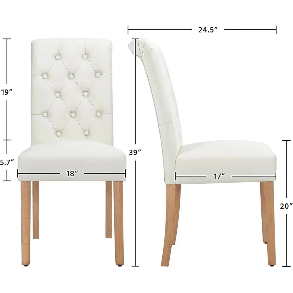 Upholstered Fabric Dining Chairs Set Button Tufted High Back