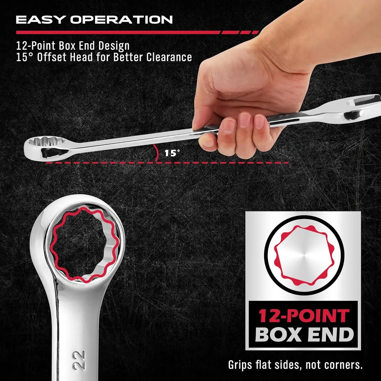 30-Piece Combination Wrench Set, 1/4" to 1" & 8-22mm, Professional 12-Point Wrench Kit with Organizer