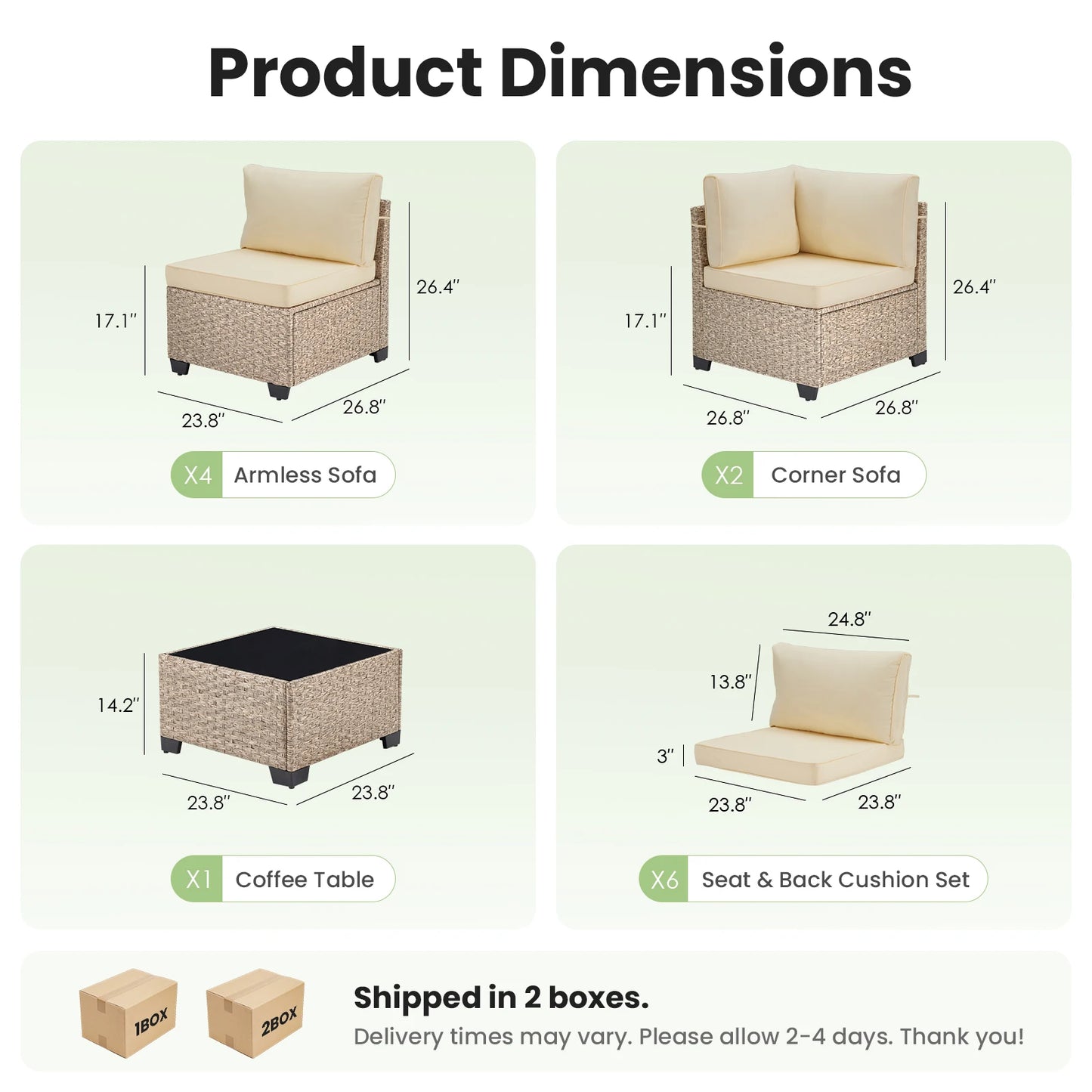 7-Piece Rattan Sectional Sofa Set With Glass Table