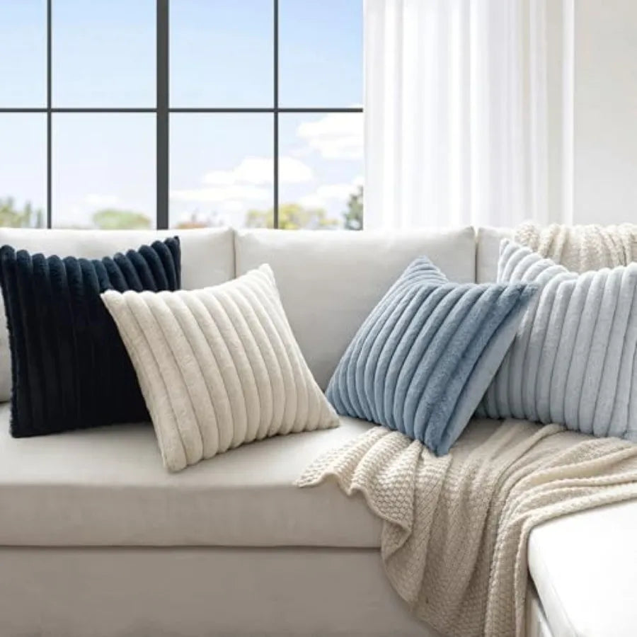 Faux Fur Plush Premium Pillowcases Set of 4 for Sofa