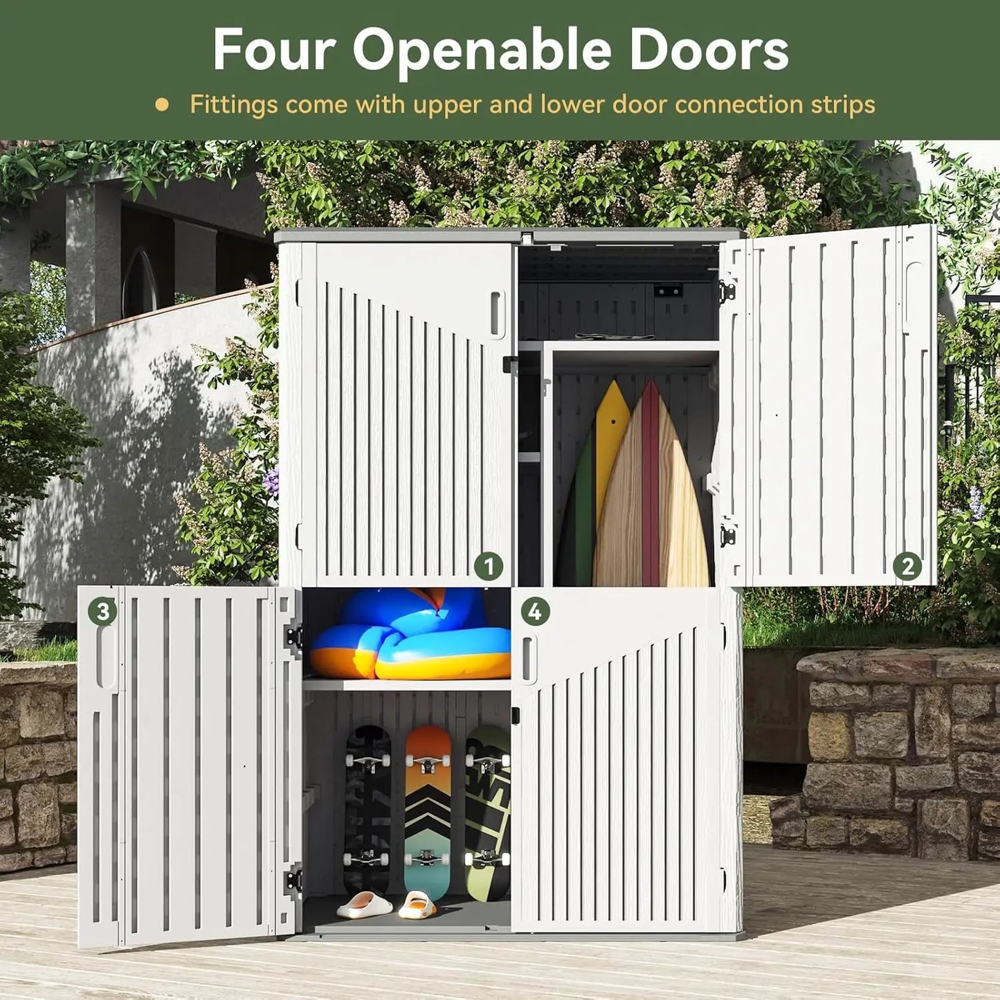 Vertical Outdoor Storage Shed Waterproof Cabinet With Floor For Garage Garden