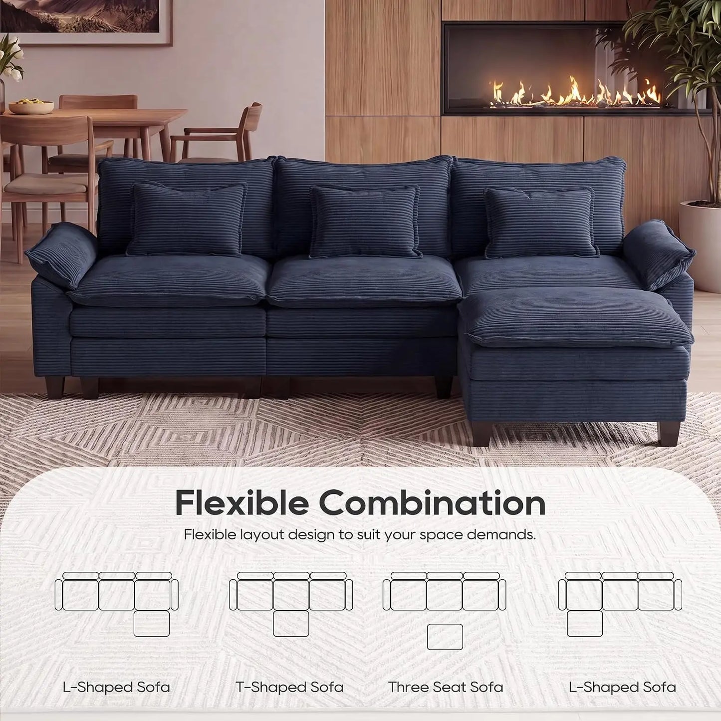 Oversized Modular L-Shaped Cloud Couch With Ottoman And Pillows