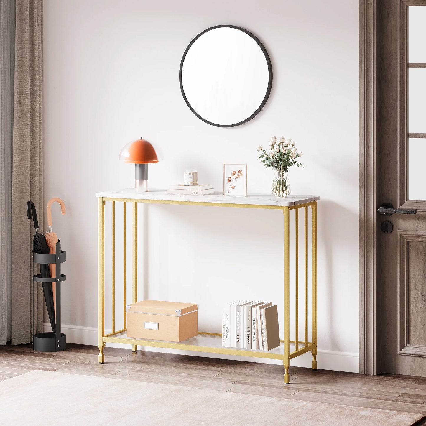 HobbyLane Console Table With Glass Shelf Metal Frame For Hallway