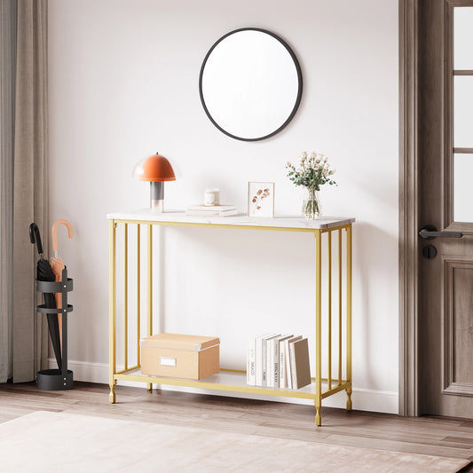 HobbyLane Console Table With Glass Shelf Metal Frame For Hallway