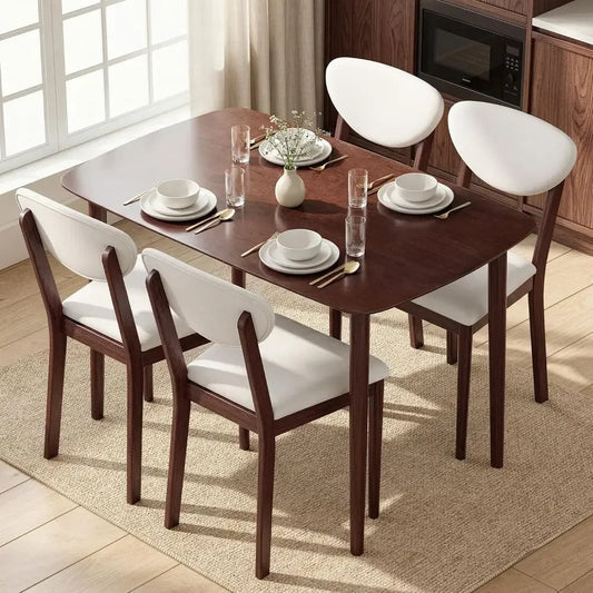 5 Piece Dining Table Set With Padded Chairs Solid Wood