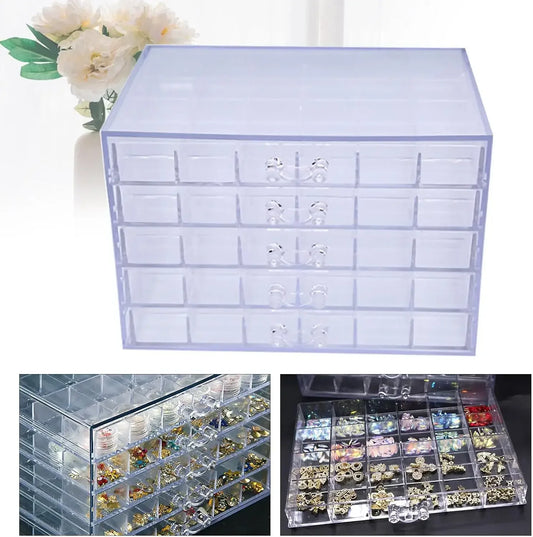 Acrylic Nail Art Organizer 120 Compartments 5 Tier Drawer Box
