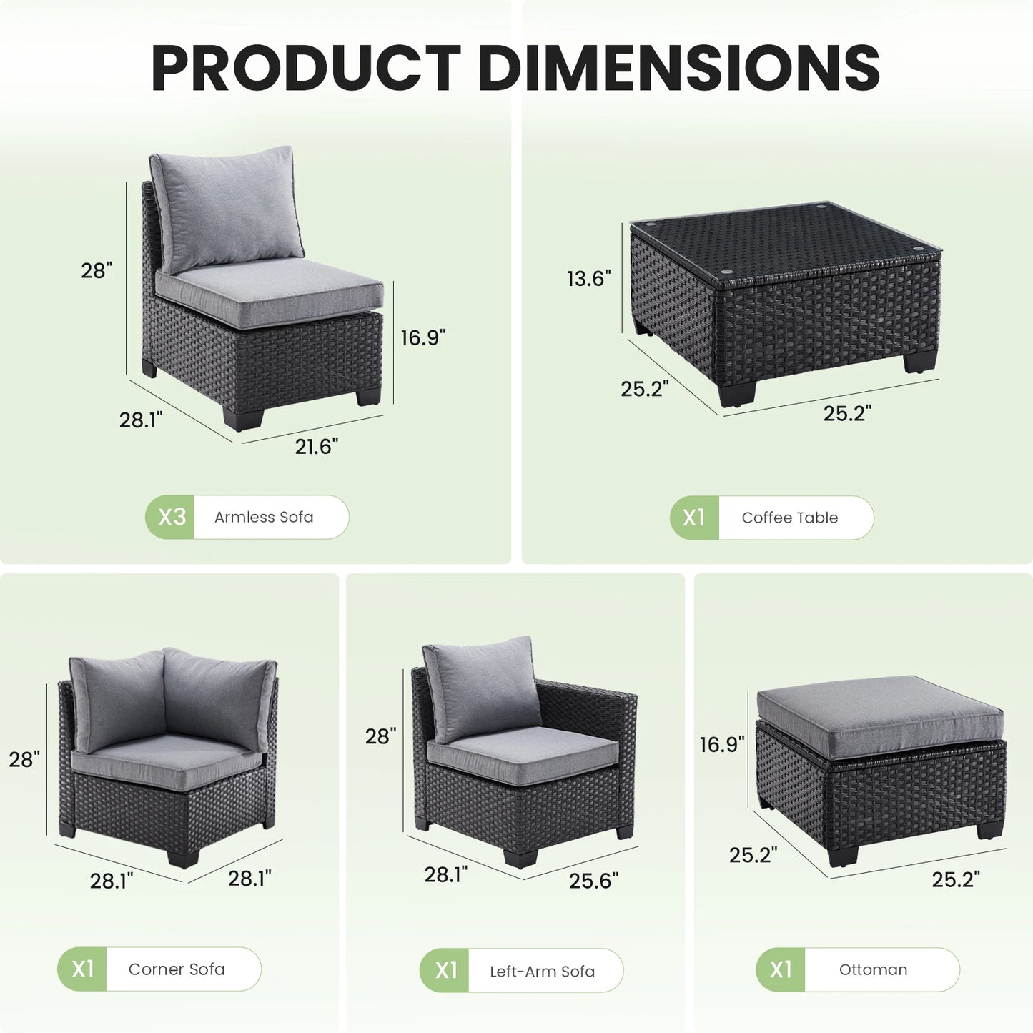 Soohow Outdoor Patio Sectional Sofa With Ottoman