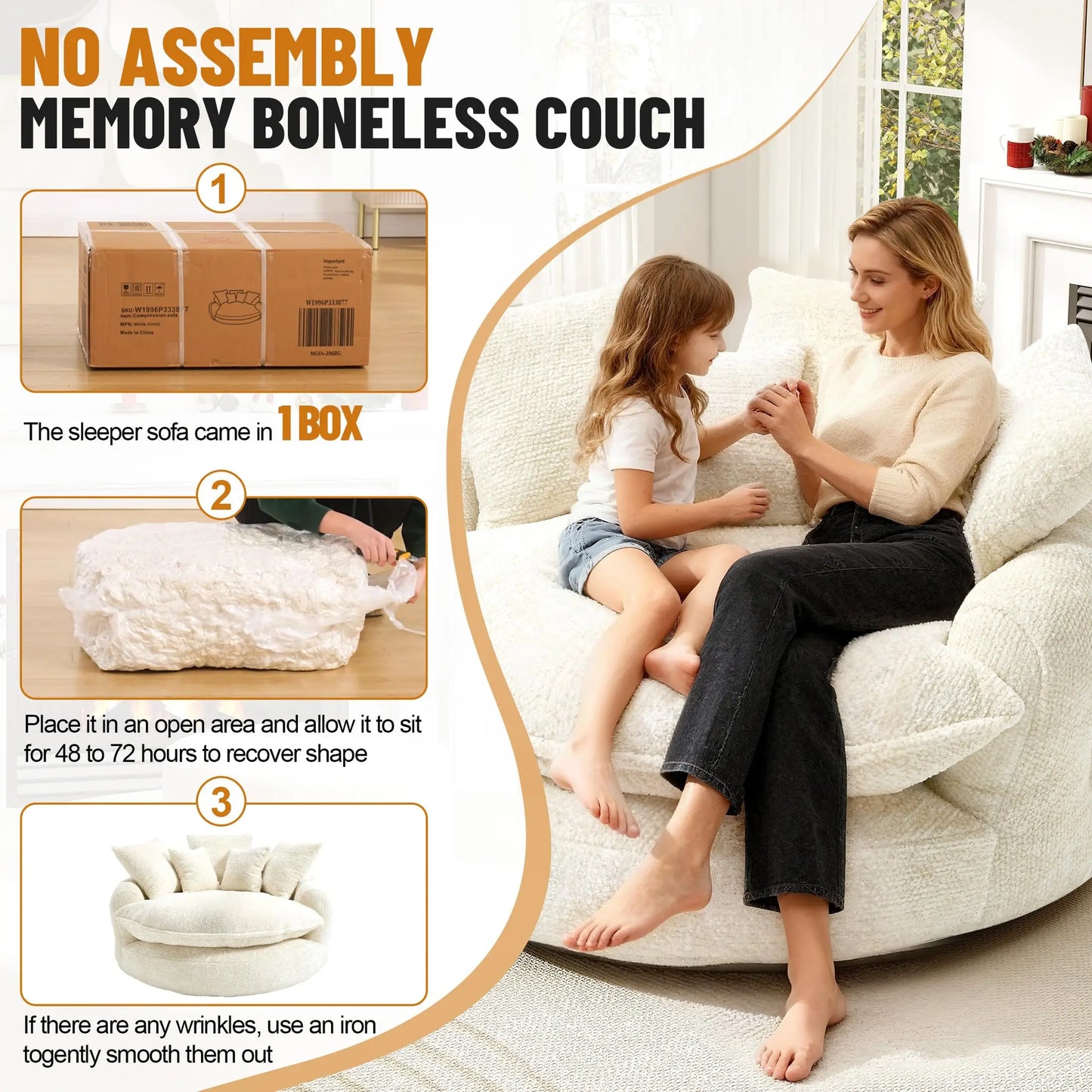Round Chaise Lounge Chair Modern Upholstered With Five Throw Pillows