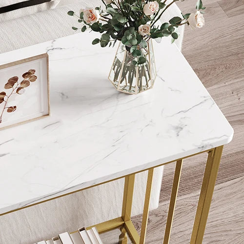 HobbyLane Console Table With Glass Shelf Metal Frame For Hallway