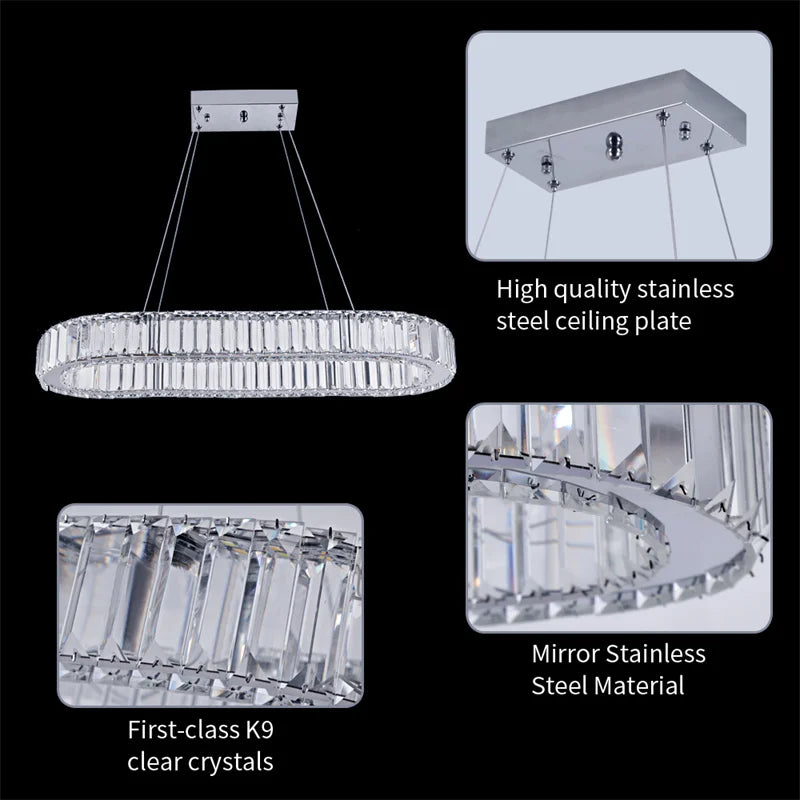 GreeLustr Indoor K9 Crystal Oval Ring Lamp Pendant Chandelier