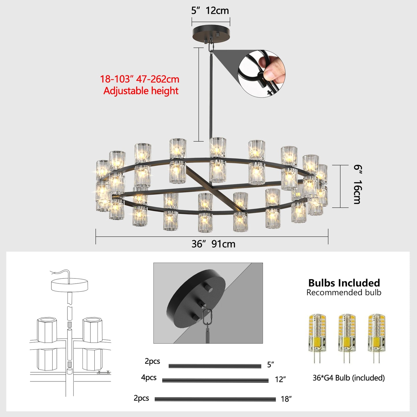 Zhikea Modern Crystal LED Pendant Light For Living Room