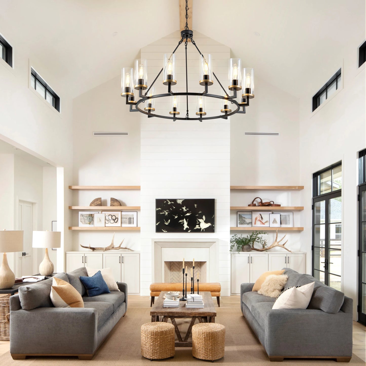 Glass Chandelier Twelve Lights Rustic Design Living Room Foyer Decor