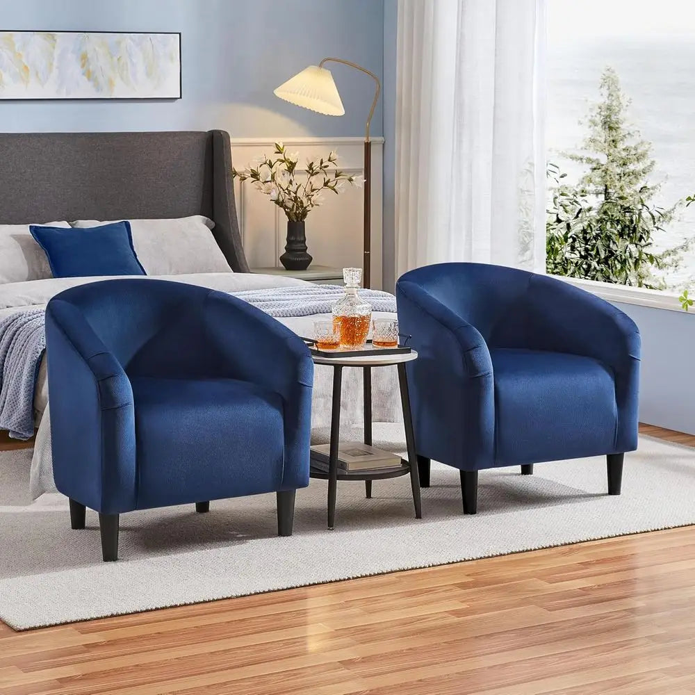 Velvet Accent Chair Set Of 2 Barrel Style Living Room Chairs