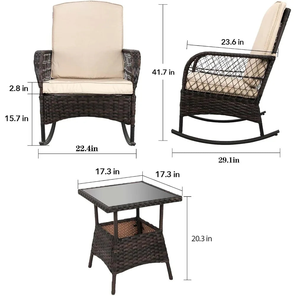 Leveleve 3 Piece Rocking Bistro Set Wicker Chairs Table