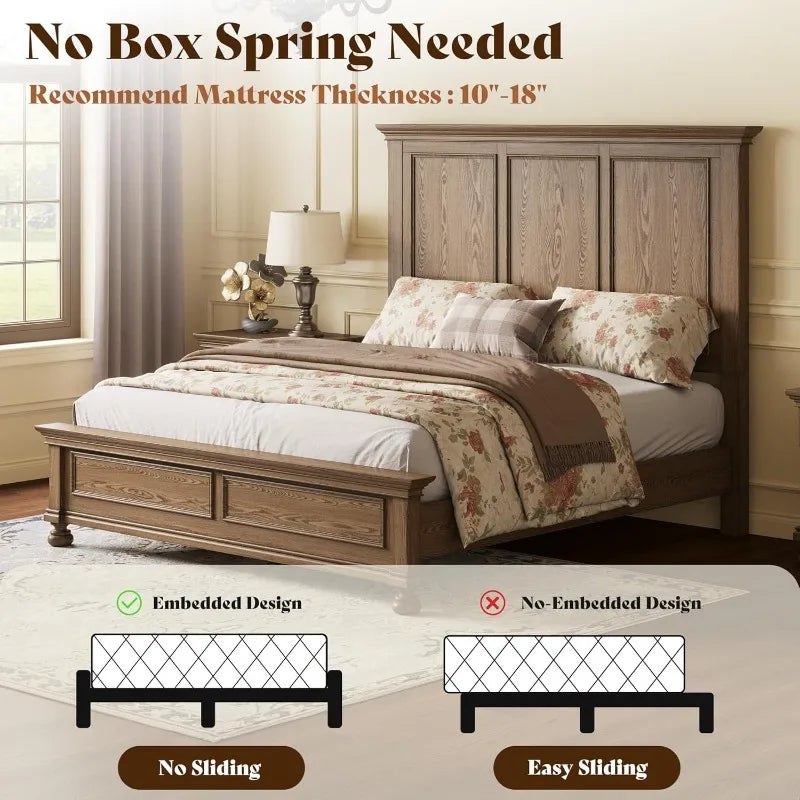 Solid Wood Platform Bed Frame With Underbed Storage Slats