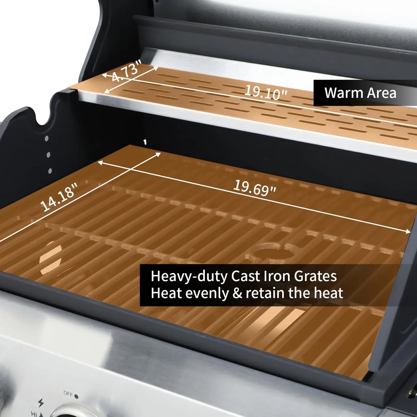Three Burner Propane Gas Grill With Side Burner And Porcelain Cast Iron Grates