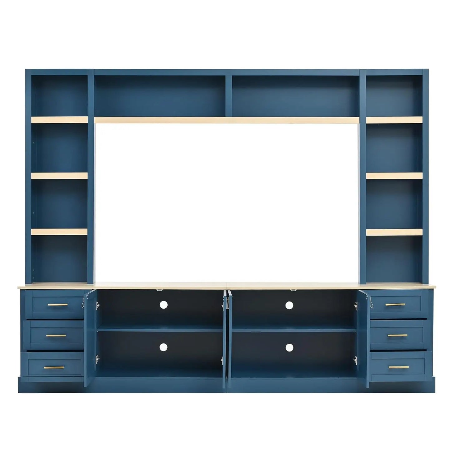 Farmhouse 4-Piece Entertainment Center With Bookshelves And Drawers