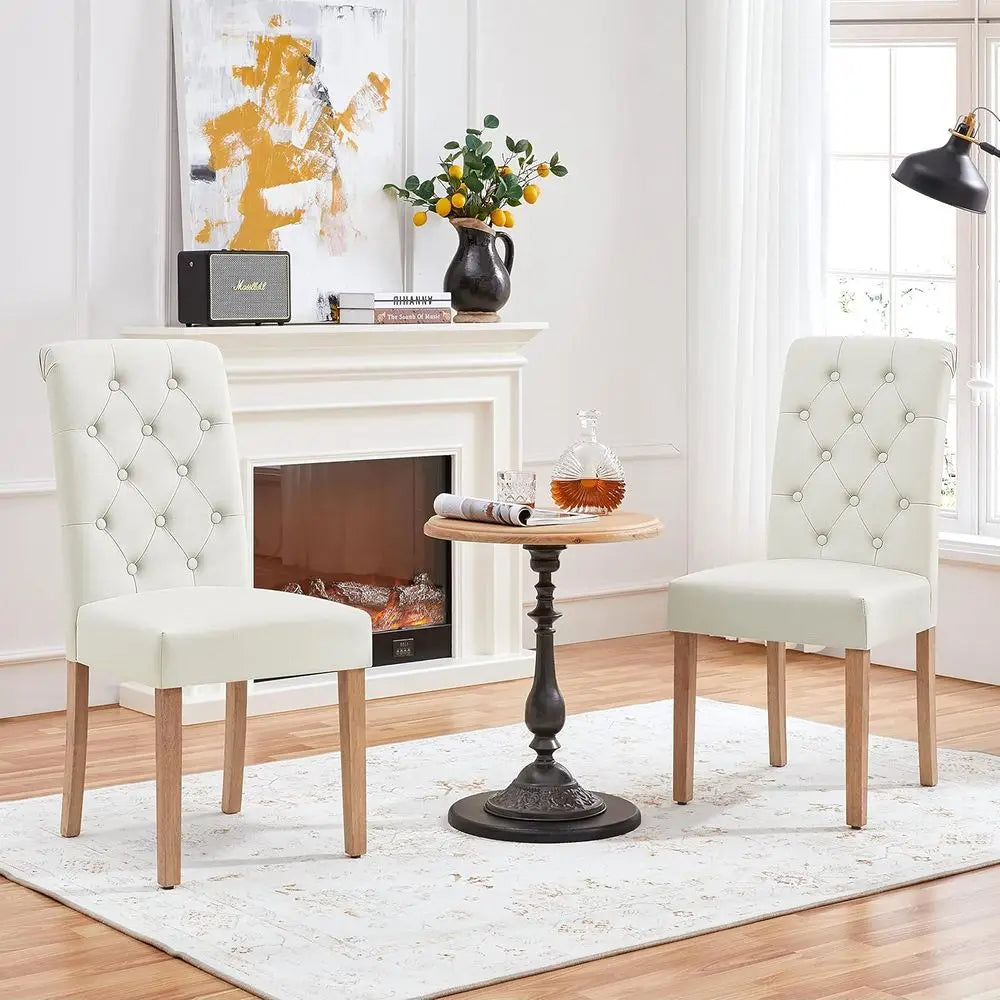 Upholstered Fabric Dining Chairs Set Button Tufted High Back
